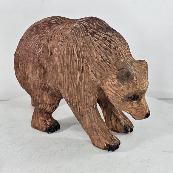 Hand-Carved Wooden Bear Figurine Decor Brown Grizzly Folk Art *FLAWS* Wildlife - Picture 4 of 10